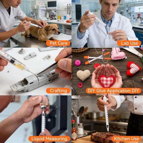 Bulk 30 Pack U100 Syringes 30 Gauge Five Sixteenth Inch 8 Millimeter 1 mL Disposable, Individually Wrapped, Pro Grade Performance, Smooth Leak-Proof Plunger, Clear Barrel, Medical Grade Single-Use Syringes used in pet care, lab, crafting, measuring, and kitchen applications