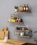 Wall Mounted Bathroom Over Toilet Storage Shelf Three Tier Light Brown Floating Rack Offers Sweet Side Storage For Toilet Paper And Toiletries Huge Win For Compact Restrooms filled with bottles and jars.
