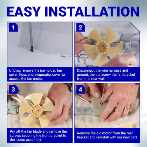 Step-by-step installation guide for Refrigerator Evaporator Fan Motor Replacement For GE Hotpoint Fridges With 60 Hz 3W 115V Shaft