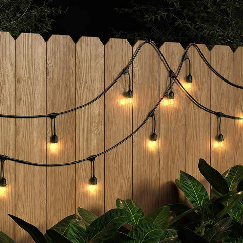 Outdoor LED String Lights 48 Feet With 16 Edison Style S14 2700K Soft White Bulbs On Black Cord For Patio Deck Or Backyard Vibe UL Listed Weatherproof And Long Lasting