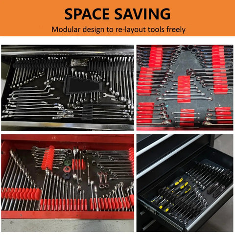 52 Piece Modular Wrench Organizer Set For Tool Drawers With Metric And SAE Labels Black Finish Wrench Rack in drawers