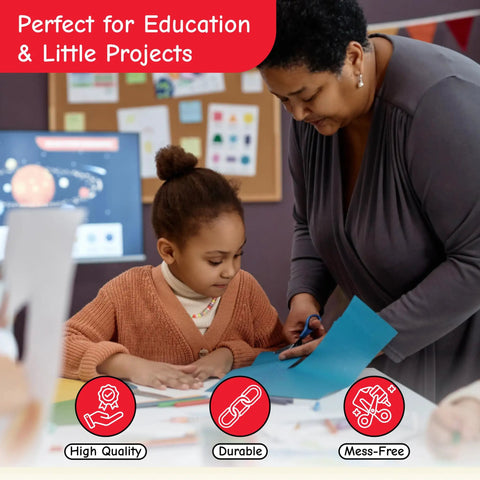 Adult assisting child with crafting, highlighting ease of use for education and DIY projects with brass plated round head fasteners.