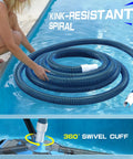 Pro Grade Heavy Duty Pool Vacuum Head And Hose Set With 360 Degree Swivel Cuff 1.5 Inch By 30 Foot Flexible Vacuum Hoses