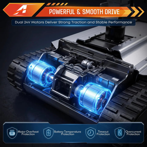 Close-up of dual motors in Heavy Duty Electric Trailer Mover With Wireless Remote Control 5500 Lbs Max Towing Capacity showcasing strong traction.