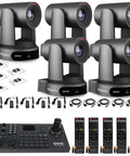 Built Different Five Pack Of 4K PTZ Cameras Featuring Smooth 30X Optical Zoom And Intelligent Auto Tracking Plus A Heavy Duty Joystick Controller.