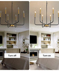 Farmhouse Six Light Chandelier In Black And Gold Dope Modern Candle Pendant Lights For Dining Room Adjustable Hanging Fixture Over Table Ideal For Kitchen Island Living Room And Entryway