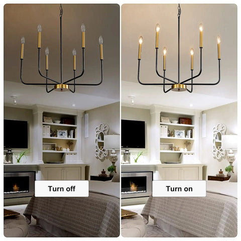 Farmhouse Six Light Chandelier In Black And Gold Dope Modern Candle Pendant Lights For Dining Room Adjustable Hanging Fixture Over Table Ideal For Kitchen Island Living Room And Entryway
