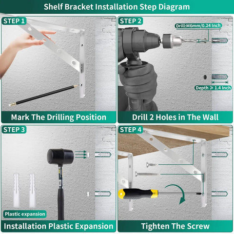 Installation steps for Rock Solid Shelf Brackets 16 Inch L Brackets For Shelves Heavy Duty Stainless Steel Angle Brackets with 440 lbs.