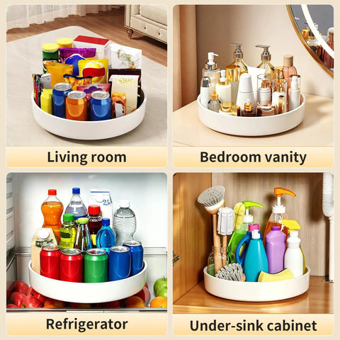 Large Capacity Lazy Susan Organizer For Pantry Cabinet And Kitchen Storage Featuring Super Slick 360 Spinner Turntable Spice Rack With Non Slip Base And Raised Lip Saves Serious Space While Making Daily Meal Prep A Total Piece Of Cake in living room, bedroom vanity, refrigerator, and under-sink cabinet.