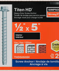 Box of Beefy One Half Inch By Five Inch Titen HD Screw Anchor for Concrete and Masonry with hex washer head