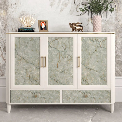 Green Marble Peel And Stick Contact Paper For Countertops And Backsplash Waterproof Vinyl Wallpaper For Kitchen Cabinets And Table Tops Cyan Marble Look 15.8 X 78.7 Inches No Mess Easy Install applied on cabinet