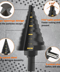Step Drill Bit Set 5 Pc High Speed Steel Black Oxide HSS Pro Grade For Fast Hole Cutting In Metal And Stainless Steel, labeled sizes