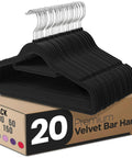 Velvet Hangers 20 Pack Non Slip Next Level With Tie Bar Black Slim Hangers 360 Degree Rotating Hook on box