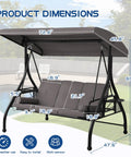 Product dimensions of gray Three Seat Patio Swing With Adjustable Canopy And Stand Heavy Duty Outdoor Porch Glider Bench