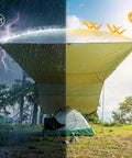 Big Ol 17x10 Ft Camping Tarp Shelter Waterproof UV-Resistant Rain Fly For Hammocks And Tents over a tent in rain and sun environment