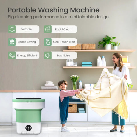 20 Liter Portable Washing Machine With Robust Spin Basket Setup, Compact Mini Laundry Agitator Designed For Dorm Rooms And Cramped Kitchens, Slick Hygienic Clean in a modern laundry setting.