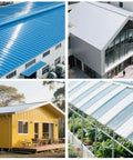 Collage of buildings with standing seam metal roofs, showcasing different angles of roof installations using Pro Grade Standing Seam Roof Hand Seamer 475.