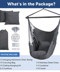 Durable Outdoor Hammock Chair Swing With Steel Support Bar And Side Pocket, Large Hangin Chair For Patio Or Garden packaging contents