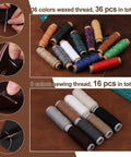 Ultimate Leather Working Starter Kit 628 Pcs with Leather Pony showing various waxed and sewing threads in multiple colors.