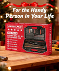 Premium 246 Piece Drill Bit Set for Wood Metal Concrete with Screw Driving Kit in Organized Carrying Case on a table.
