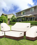 Two Pack Waterproof Adirondack Chair Covers Heavy Duty Outdoor Furniture Covers For All Weather Protection That Keeps Your Chairs Dry And Clean 30W X 34D X 36H Inches Beige And Brown.