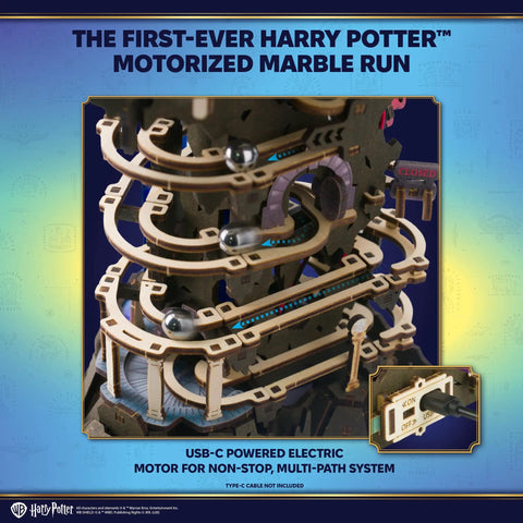Gringotts Bank Marble Run 3D Wooden Puzzle For Adults Includes Continuous Marble Action Secret Vault System Mechanical Model Kit DIY Building Craft Brain Teaser Collectible Book Design Must Have, USB-C motor view