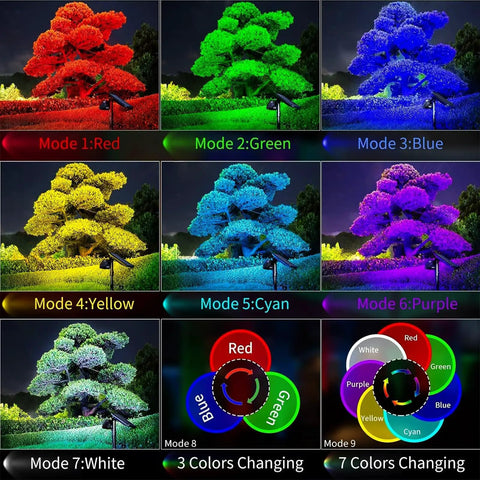 Outdoor Solar Spot Lights With Dope Multicolor LEDs And 9 Lighting Modes Waterproof Landscape Pathway Garden Lighting For Yard And Patio Solar Powered RGB Auto Change And Color Cycling