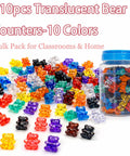 Kid Approved 110 Pieces Translucent Counting Bears With Heavy Duty Plastic Jar Color Sorter for Preschool STEM activities.