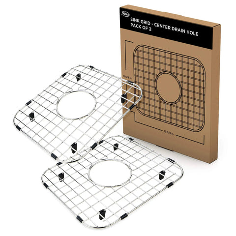 Heavy Duty Stainless Steel Sink Grids 13 5/8 By 11 5/8 Inches, 2 Pack Center Drain Hole Rust Resistant Kitchen Sink Protectors with Box