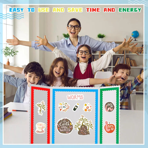 Back To School Science Fair Board Supplies Kit With 100 Pcs Essentials, 80 Scalloped Bulletin Borders, And 20 Printable Adhesive Project Papers with children in classroom