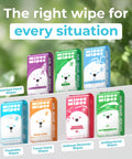 Assorted travel-sized wipe packs including Ultra Compact Travel Flushable Wipes With 99.5 Percent Water And Aloe for sensitive skin