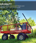 Heavy Duty Steel Utility Cart With 800 Pound Load Capacity 4 Cu Ft Bed Black Finish; red wagon with plants on lawn