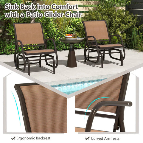 Comfy Outdoor Swing Glider Chair With Iron Frame And Cushioned Fabric Non Slip Feet Patio Rocker For Porch Garden