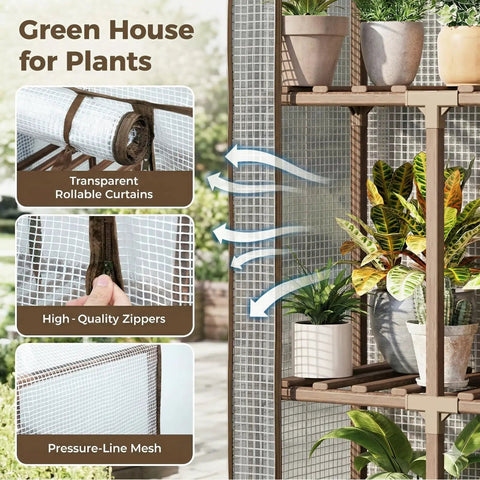 Indoor Outdoor Dope Tall Greenhouse With 10 Tiers And 11 Pot Plant Rack Large Wooden Frame Greenhouse For Room Corner Balcony Garden Patio Ideal Seedling Starter For Early Spring And Cold Climates