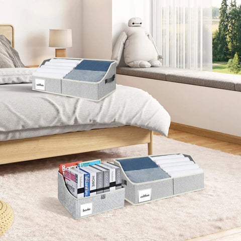 Trapezoid Closet Storage Bins With Handles Easy View Organizer Baskets For Shelves Clothes Toys And Books 3 Pack Blended Colors in bedroom