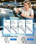 Installation steps for Straight Up Tough 26 and 16 Inch Windshield Wiper Blades with Heavy Metal Frame for All Season Action.