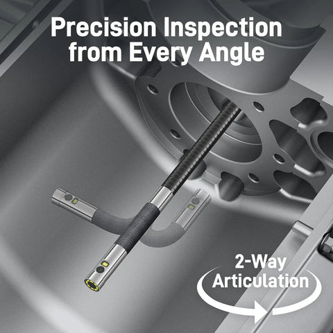 Two Way Articulating Borescope With Dual Lens Endoscope Camera For Tight Spaces LED Light Flexible Fiber Optic Snake Scope Cam For Wall And Auto Inspections 5 Feet used for engine inspection.