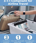Clear TSA Approved Toiletry Bag Set Two Pack With 180 Degree Opening Quart Size Cosmetic Organizer shown in airport security bin