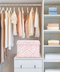 Game Changing Foldable Storage Bin With Ergonomic Handles And Lock Down Lid For Bedroom Organization Heavy Duty Collapsible Organizer Box in a closet.