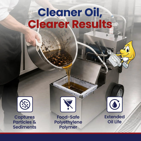 Heavy Duty Reusable Fryer Oil Filter Bag With Micro Mesh Strainer For Restaurant Kitchens, capturing grease and food particles.