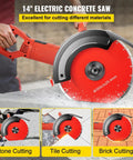 Badass 1800W Electric Concrete Saw Fully Loaded With Killer 14 Inch Diamond Blade Wet Dry Multi Function Circular Saw cutting stone