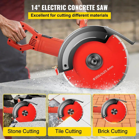 Badass 1800W Electric Concrete Saw Fully Loaded With Killer 14 Inch Diamond Blade Wet Dry Multi Function Circular Saw cutting stone