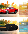 Comparison of C3 Corvette before and after using 6 Layer Heavy Duty Weatherproof All Weather Car Cover for protection.