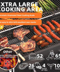 Two Independent Charcoal Grillin Zones With An Oversized 620 Square Inch Cooking Area Storage Cabinet Individual Lifting Charcoal Trays Foldable Side Tables And Built In Thermometer For Outdoor Patio Balcony showing multiple meats grilling