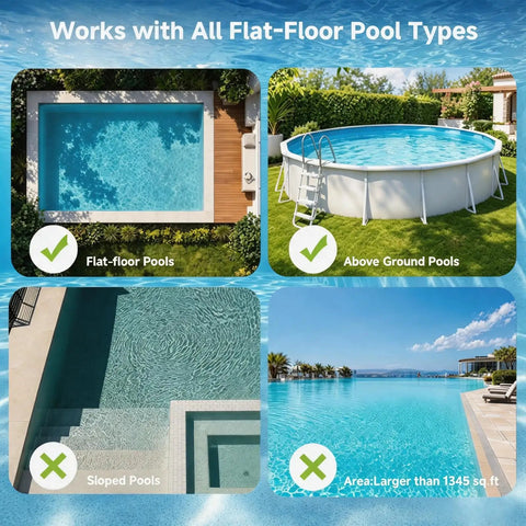 Cordless Pool Vacuum Robot for Daily Pool Maintenance, Floor Cleaning For Above Ground And In Ground Pools compatibility chart.