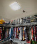 20 Inch Square Flush Mount LED Ceiling Light Dimmable, 120 Volt, 44 Watt, in walk-in closet setup