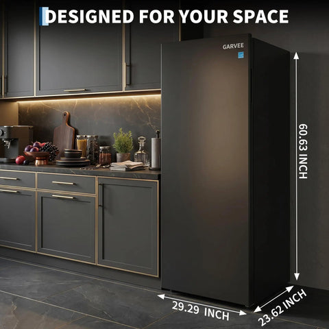 No Sweat 11 Cu Ft Frost Free Upright Freezer With Convertible Fridge Mode And Adjustable Shelves Smooth Sailing Mechanical Temp Control Freestanding Deep Storage For Garage Or Kitchen Clean Black Finish Quick Setup in modern kitchen setting.