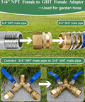 3/4 NPT To Garden Hose Adapter Swivel Connector Brass 3/4 GHT Female To 3/4 NPT Female With Washer No-Fuss Leak-Free Water Hose Fittings For Irrigation And Outdoor Faucets 2 Pack brass adapter connected to 3/4 NPT and GHT pipes