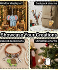 161 Piece Shrink Plastic Keychain Making Kit with 30 Sheets, elephant, fox, turtle charms on backpack and decorations