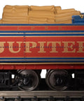 Side view of HO Scale 4-4-0 American Steam Locomotive DCC Ready Central Pacific Number 60 Jupiter with wood load on tracks.